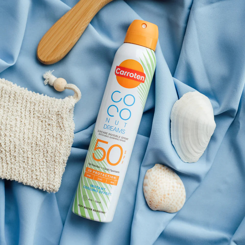 Coconut Dreams Dry Mist SPF50 – Høj solbeskyttelse med usynlig finish